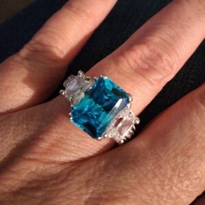 Blue Topaz CZ Cocktail Ring 925 Sterling Silver Size 9